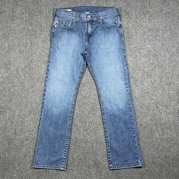 True Religion Jeans Mens 32x31 Blue Denim Ricky Straight Relaxed 0571 - Picture 1 of 9